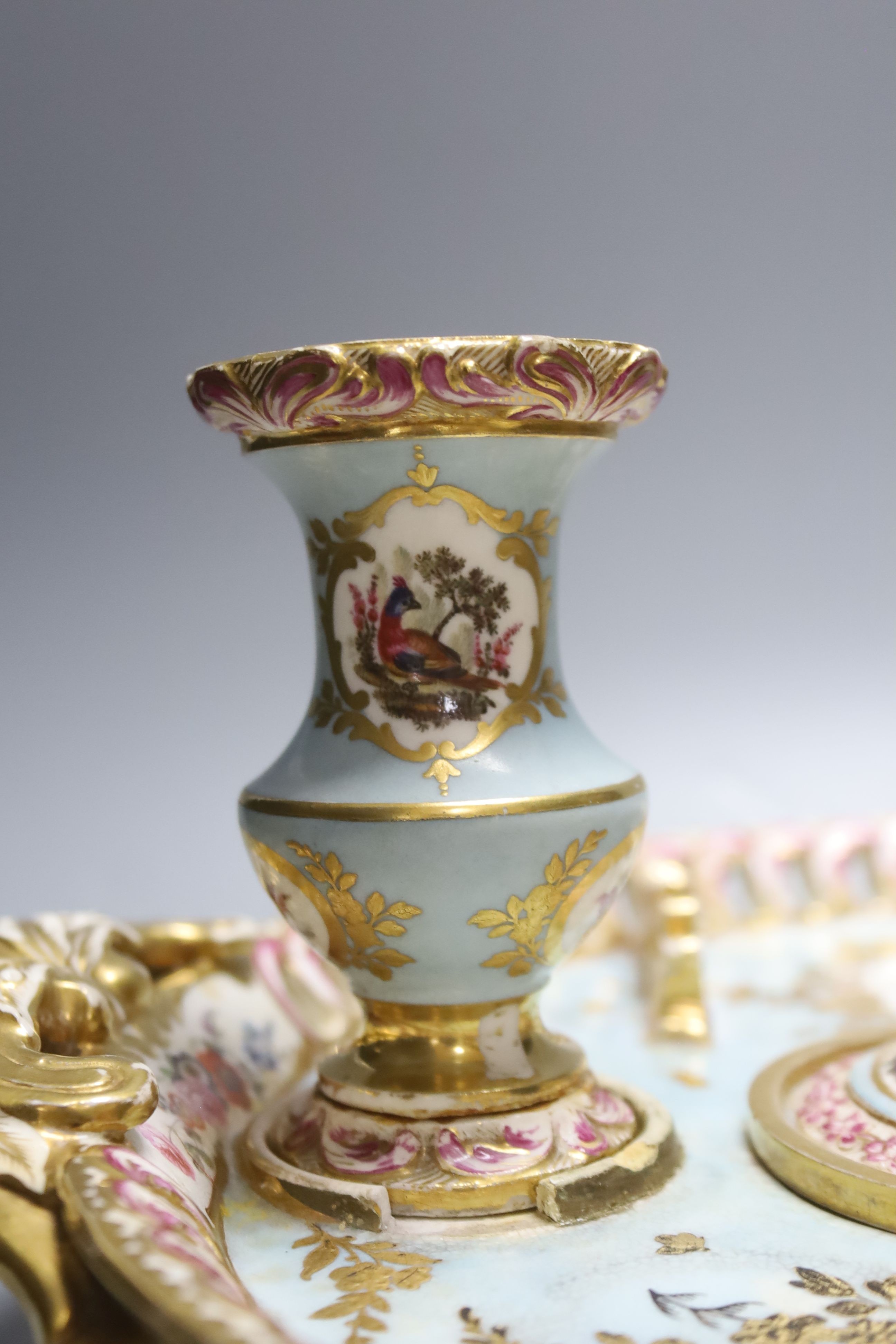 A 19th century English porcelain inkstand, width 39cm